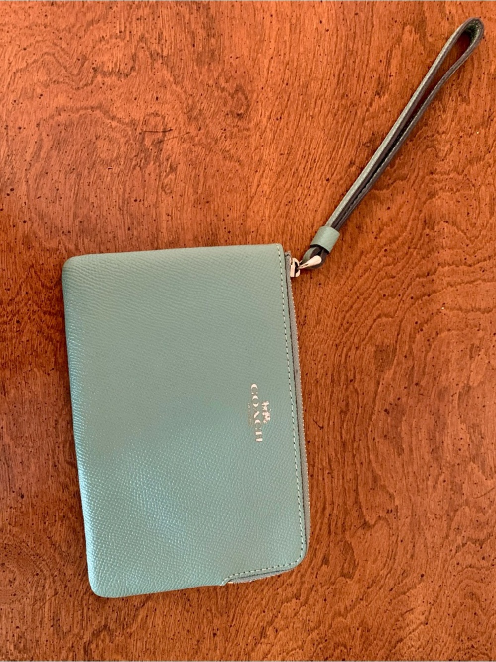 Coach Teal Corner Zip Wristlet